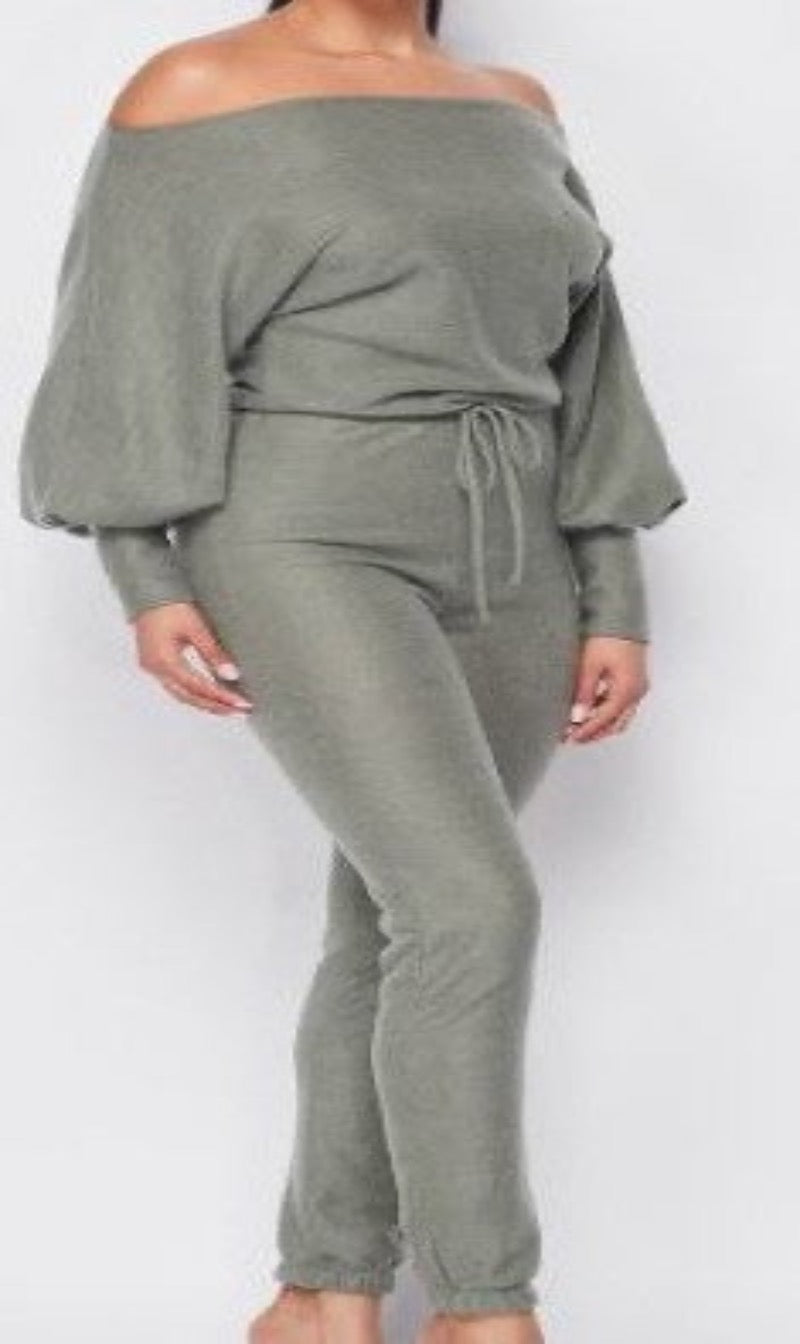 Olive Off Shoulder Jumpsuit