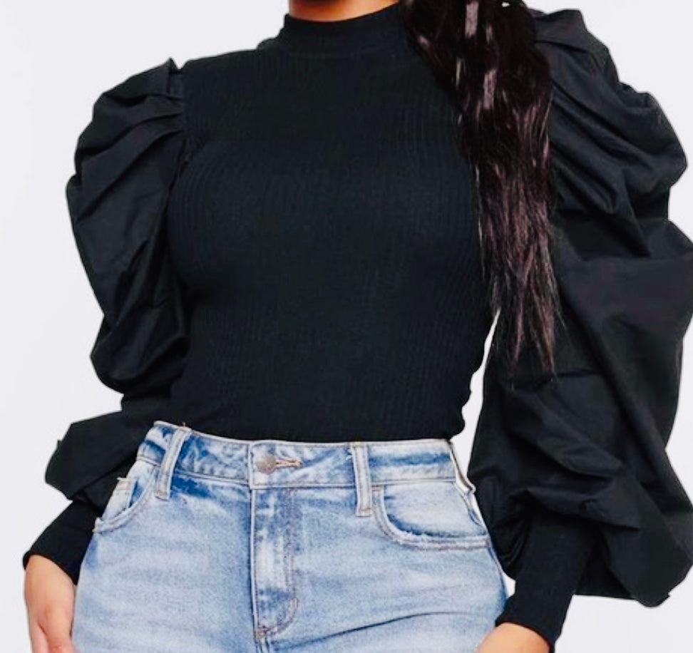 Noir Balloon Sleeve Blouse