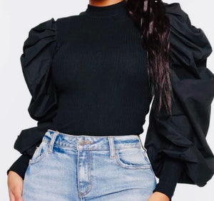 Noir Balloon Sleeve Blouse