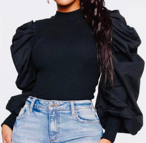 Noir Balloon Sleeve Blouse